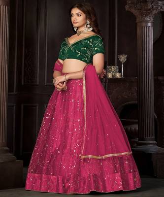 Embroidered Sequinned Semi Stitched Lehenga & Unstitched Blouse With Dupatta 4