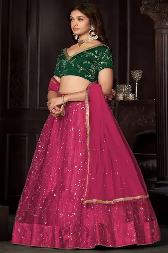 Embroidered Sequinned Semi Stitched Lehenga & Unstitched Blouse With Dupatta