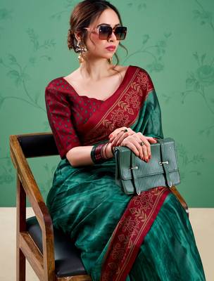 Teal classic rangoli silk printed saree 4