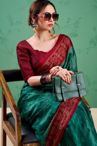 Teal classic rangoli silk printed saree