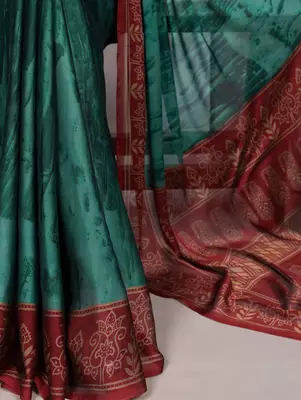 Teal classic rangoli silk printed saree 5