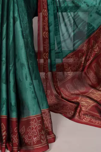 Teal classic rangoli silk printed saree