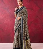 Black luxurious chanderi cotton printed with zari weaving work saree