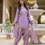 Lavender embroidered japan satin stitched kurti set with dupatta & patiyala pant