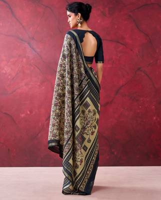 Black luxurious chanderi cotton printed with zari weaving work saree 4