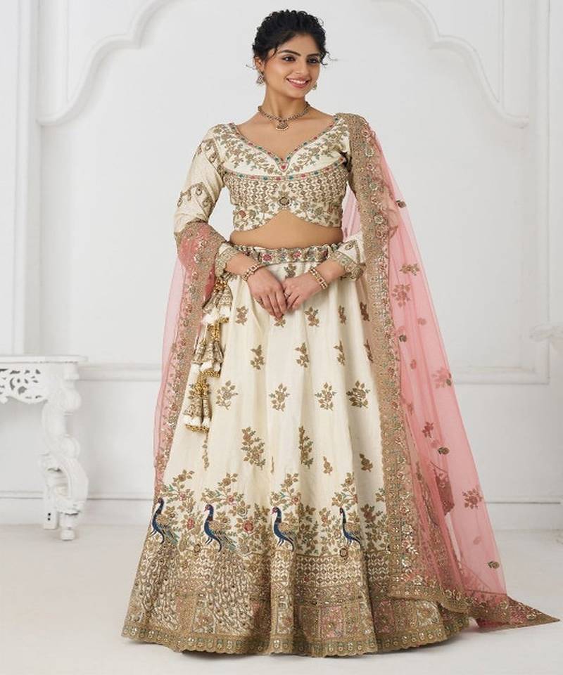 Embroidered Sequinned Semi Stitched Lehenga & Unstitched Blouse With Dupatta