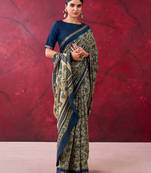 Navy blue luxurious chanderi cotton printed with zari weaving work saree
