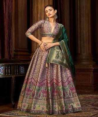Woven Design Art Silk Lehenga & Unstitched Blouse With Dupatta 1