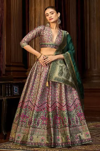 Woven Design Art Silk Lehenga & Unstitched Blouse With Dupatta