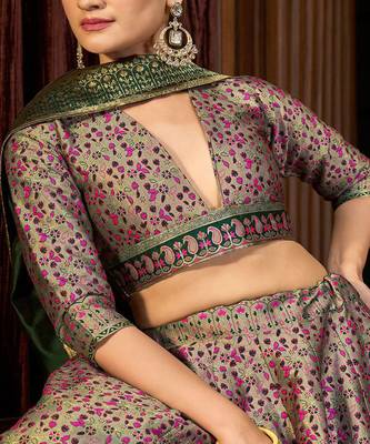 Woven Design Art Silk Lehenga & Unstitched Blouse With Dupatta 2