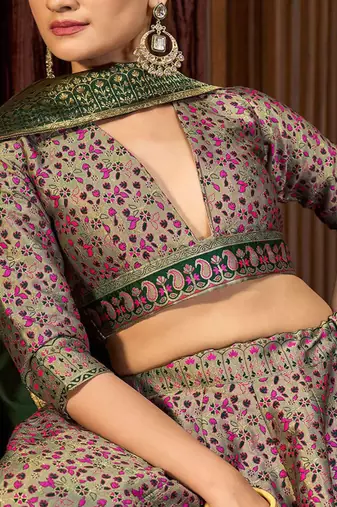 Woven Design Art Silk Lehenga & Unstitched Blouse With Dupatta