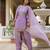 Lavender embroidered japan satin stitched kurti set with dupatta & patiyala pant