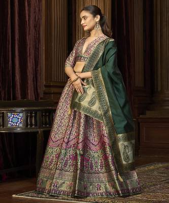 Woven Design Art Silk Lehenga & Unstitched Blouse With Dupatta 3