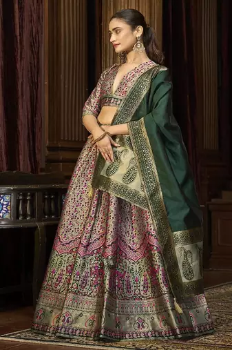 Woven Design Art Silk Lehenga & Unstitched Blouse With Dupatta