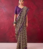 Purple luxurious chanderi cotton printed with zari weaving work saree