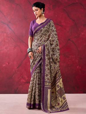 Purple luxurious chanderi cotton printed with zari weaving work saree 2