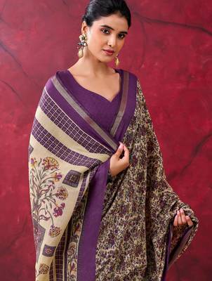 Purple luxurious chanderi cotton printed with zari weaving work saree 3