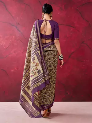 Purple luxurious chanderi cotton printed with zari weaving work saree 4