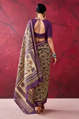 Purple luxurious chanderi cotton printed with zari weaving work saree