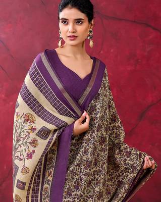 Purple luxurious chanderi cotton printed with zari weaving work saree 5