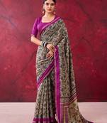 Wine luxurious chanderi cotton printed with zari weaving work saree