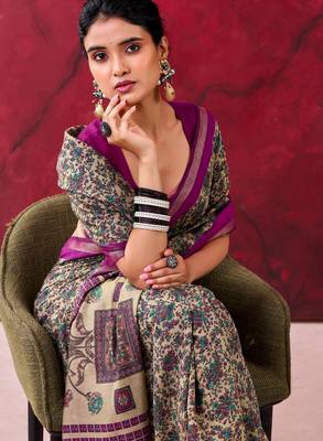 Wine luxurious chanderi cotton printed with zari weaving work saree 3