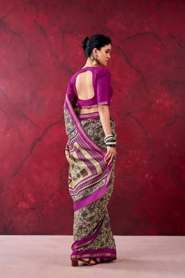 Wine luxurious chanderi cotton printed with zari weaving work saree 4
