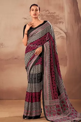 Black beautifully printed poly mal cotton saree