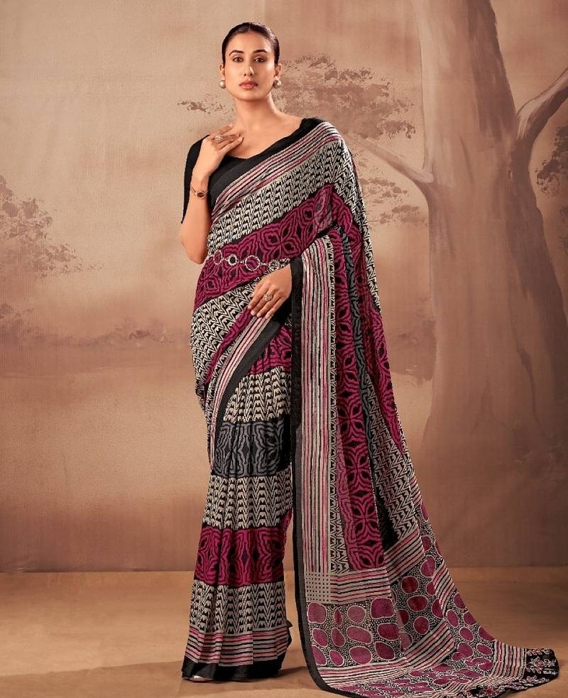 Black beautifully printed poly mal cotton saree