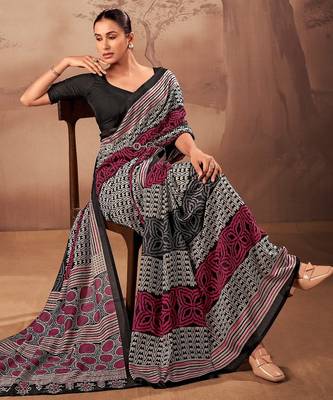 Black beautifully printed poly mal cotton saree 2