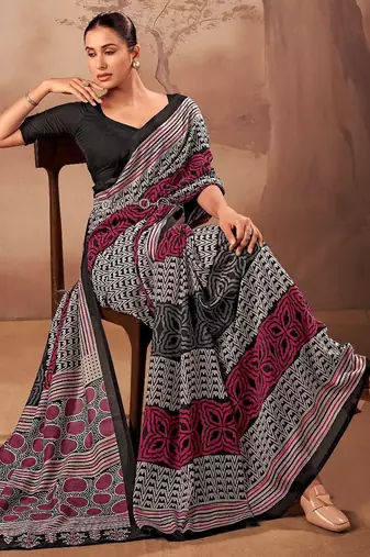 Black beautifully printed poly mal cotton saree