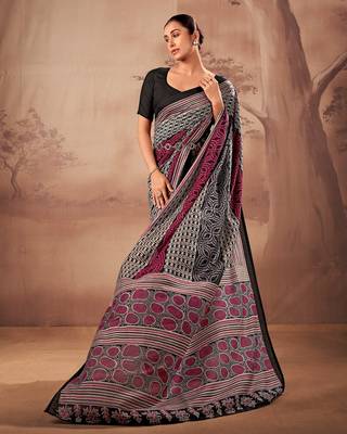 Black beautifully printed poly mal cotton saree 3