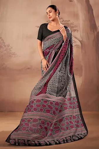 Black beautifully printed poly mal cotton saree