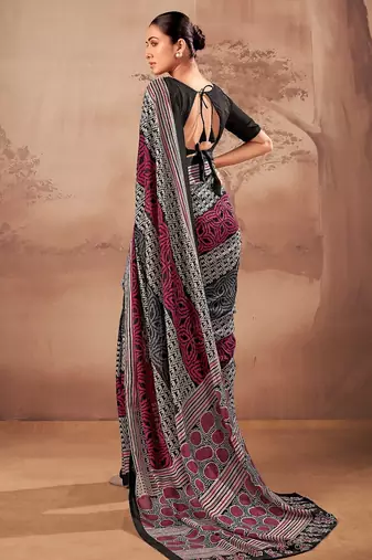 Black beautifully printed poly mal cotton saree