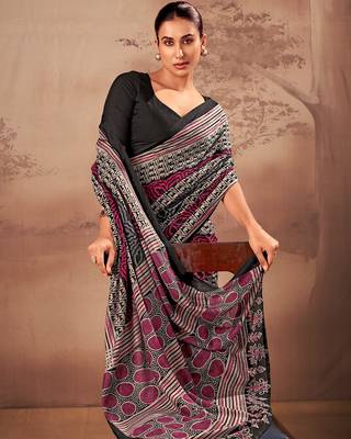 Black beautifully printed poly mal cotton saree 5
