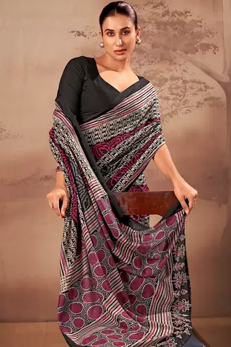 Black beautifully printed poly mal cotton saree