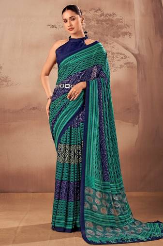 Firozi beautifully printed poly mal cotton saree