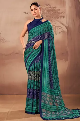 Firozi beautifully printed poly mal cotton saree