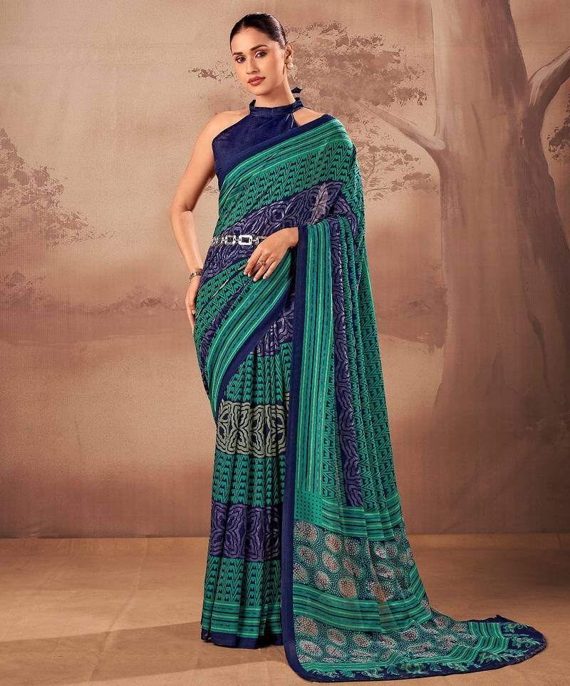 Firozi beautifully printed poly mal cotton saree