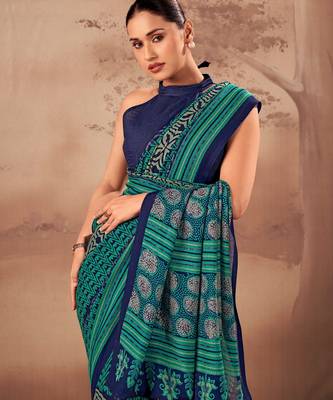 Firozi beautifully printed poly mal cotton saree 2
