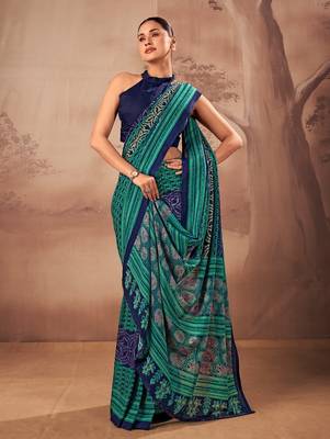 Firozi beautifully printed poly mal cotton saree 3