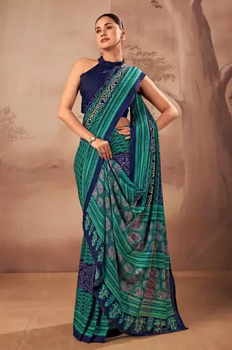 Firozi beautifully printed poly mal cotton saree