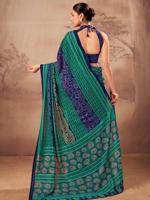 Firozi beautifully printed poly mal cotton saree 4