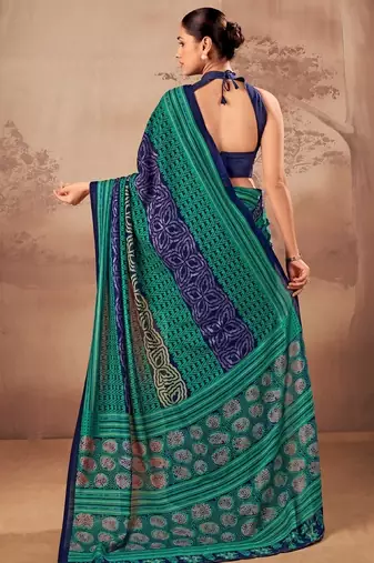 Firozi beautifully printed poly mal cotton saree