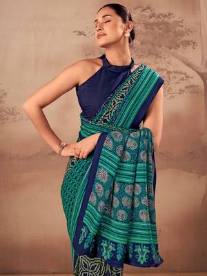Firozi beautifully printed poly mal cotton saree 5