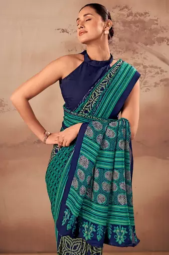 Firozi beautifully printed poly mal cotton saree