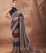 Navy blue beautifully printed poly mal cotton saree