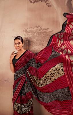 Red beautifully printed poly mal cotton saree 3