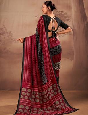 Red beautifully printed poly mal cotton saree 5