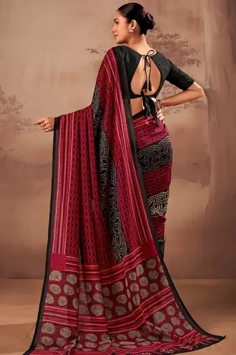 Red beautifully printed poly mal cotton saree